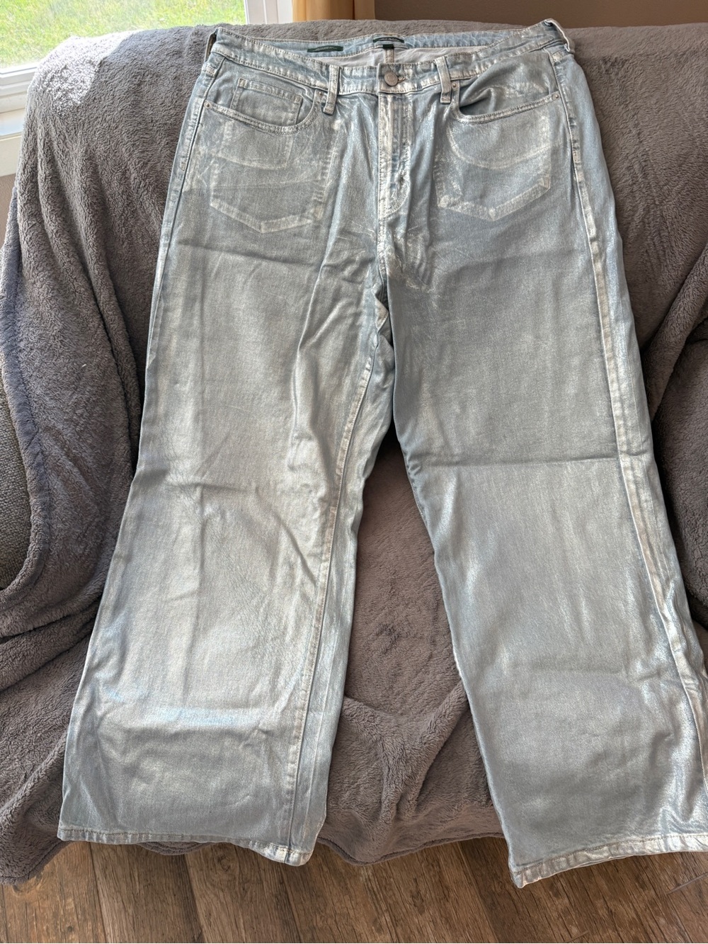 Metallic Silver Jeans - Stylish Wide-Leg Denim